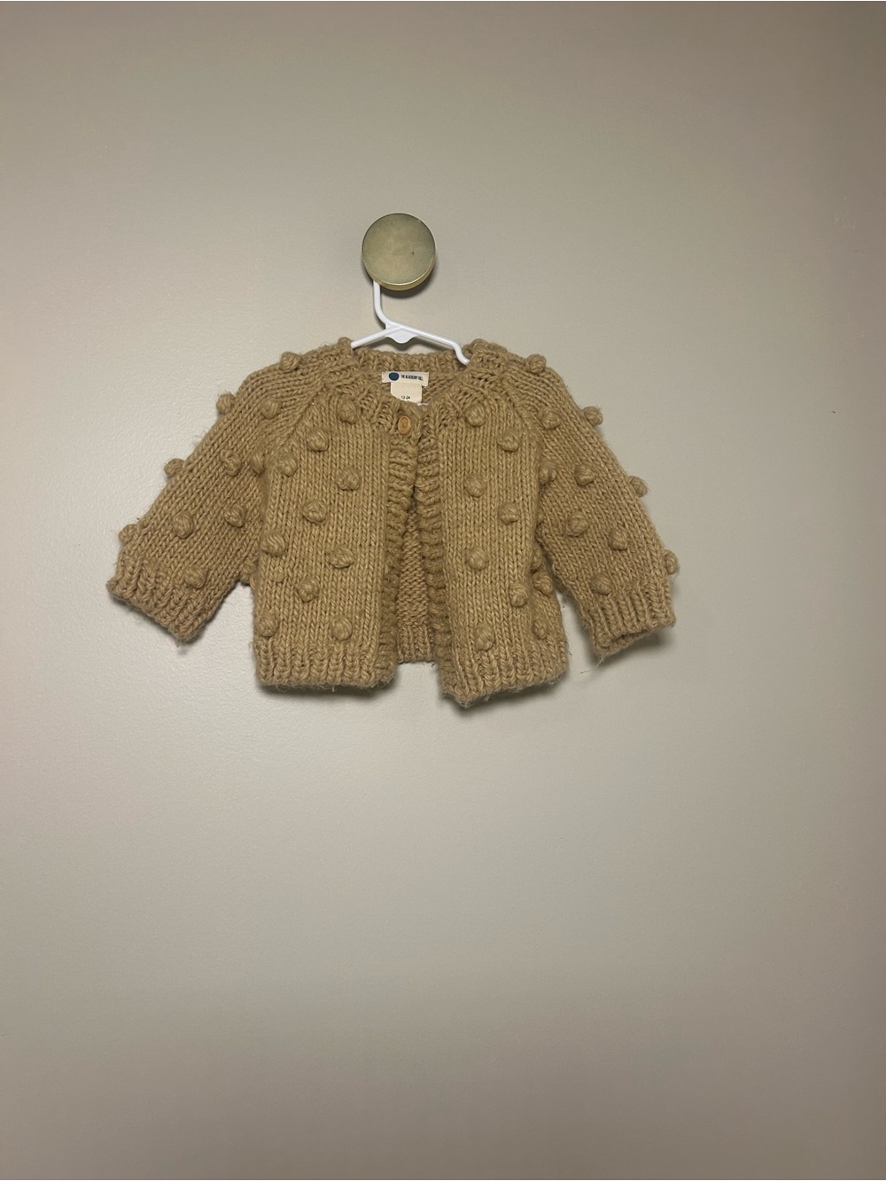 Cozy Pom-Pom Knit Baby Cardigan - Tan